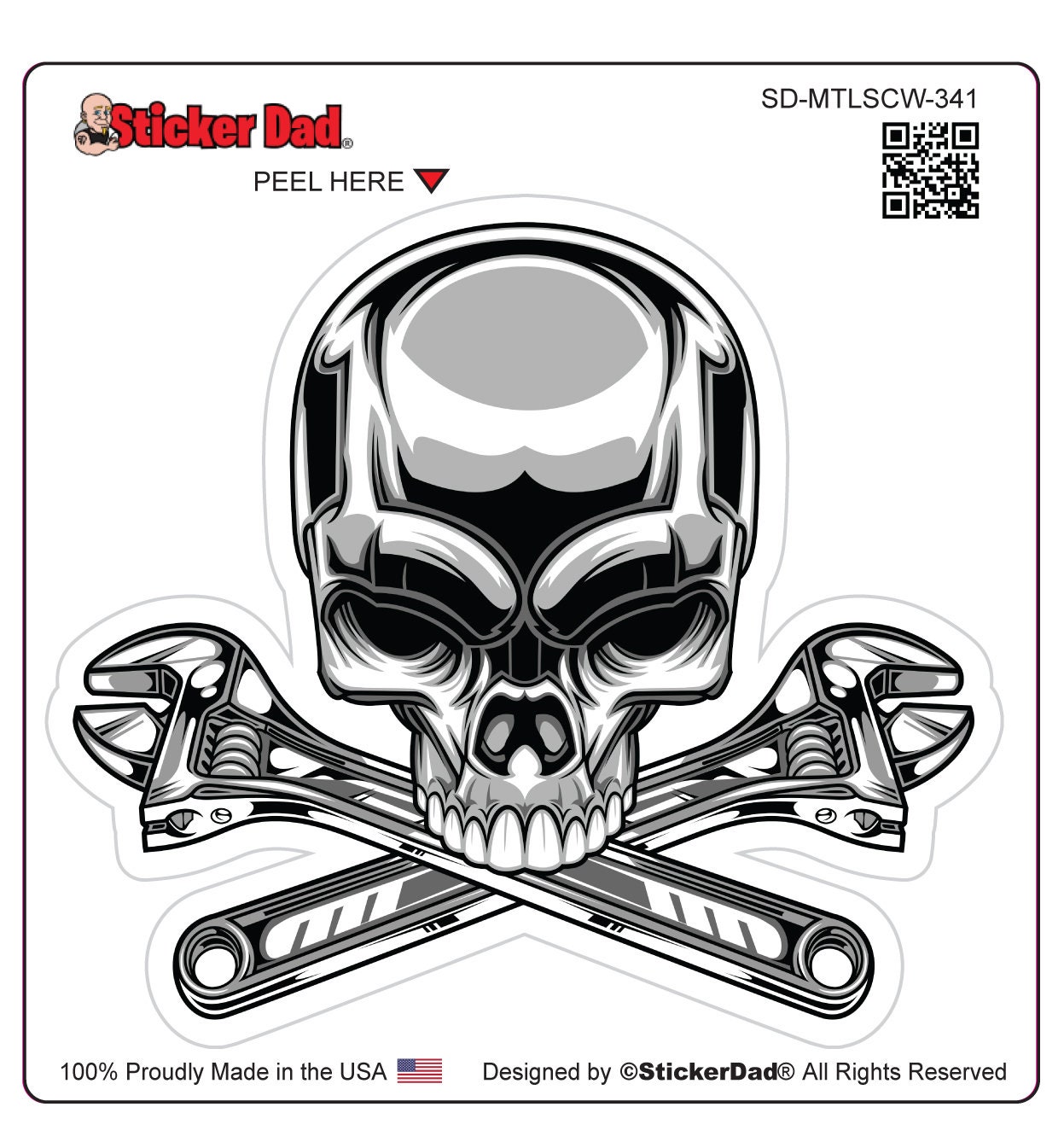 Skull & Cross Wrenches Vinyl Decal - Car, Truck, Window Sticker (2 Pack)