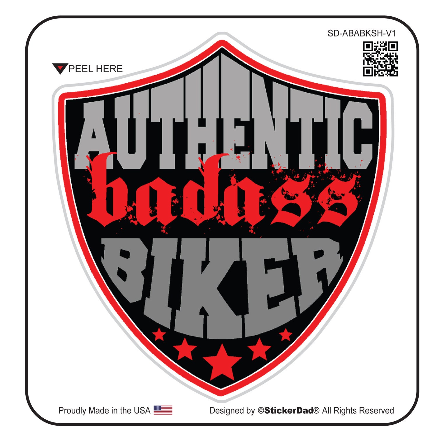 Authentic BA BIKER Shield V1 (3 Pack) size: 2"  Red/Black/Gray Full Color Printed Vinyl Decal Hard Hat Helmet Window Sticker