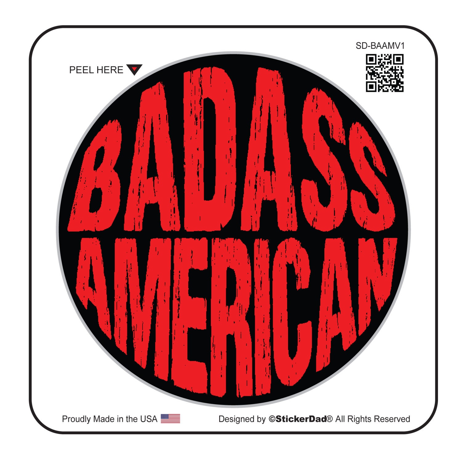 BADASS American V1 (3 Pack) size: 2"  Black/Red Full Color Printed Vinyl Decal Hard Hat Helmet Window Sticker