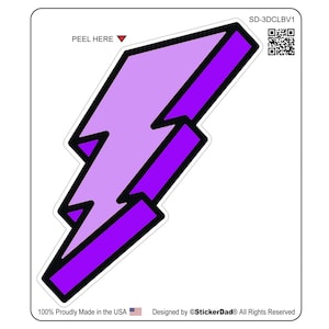 3-D CARTOON LIGHTNING BOLT V1 - color- Purple/size: 4" - Full Color Printed Vinyl Decal Hard Hat Helmet Window Sticker