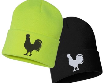 Embroidered "ROOSTER" Cuffed Beanie: Unisex Winter Hat