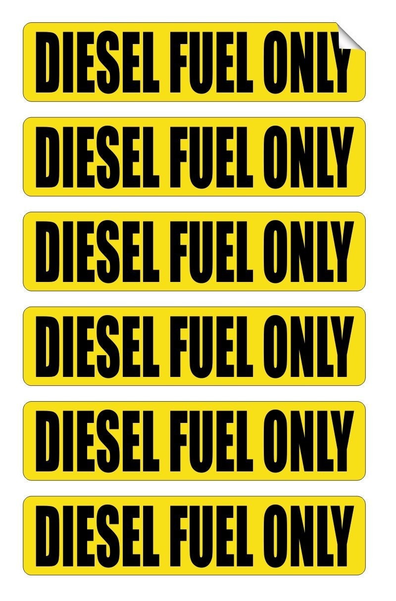 6 pack DIESEL Fuel ONLY (Yellow/Black) 3.5" x .75" Full Color Printed Vinyl Decal Window Sticker