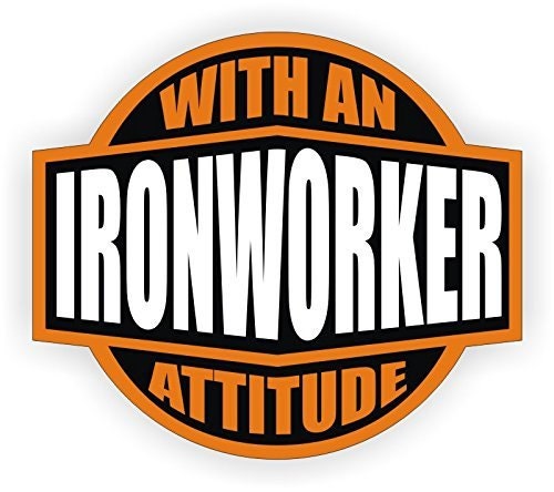 Ironworker With An Attitude (3 Pack) size: 2"  ORANGE/BLACK/WHITE Full Color Printed Vinyl Decal Hard Hat Helmet Window Sticker