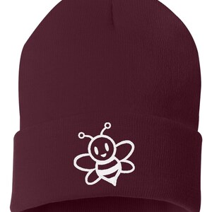 Bumble Bee Cute Embroidered Cuffed Beanie Hat, Embroidered Gift, Winter Hat Unisex, Cuffed Beanie, Gift, Beanie
