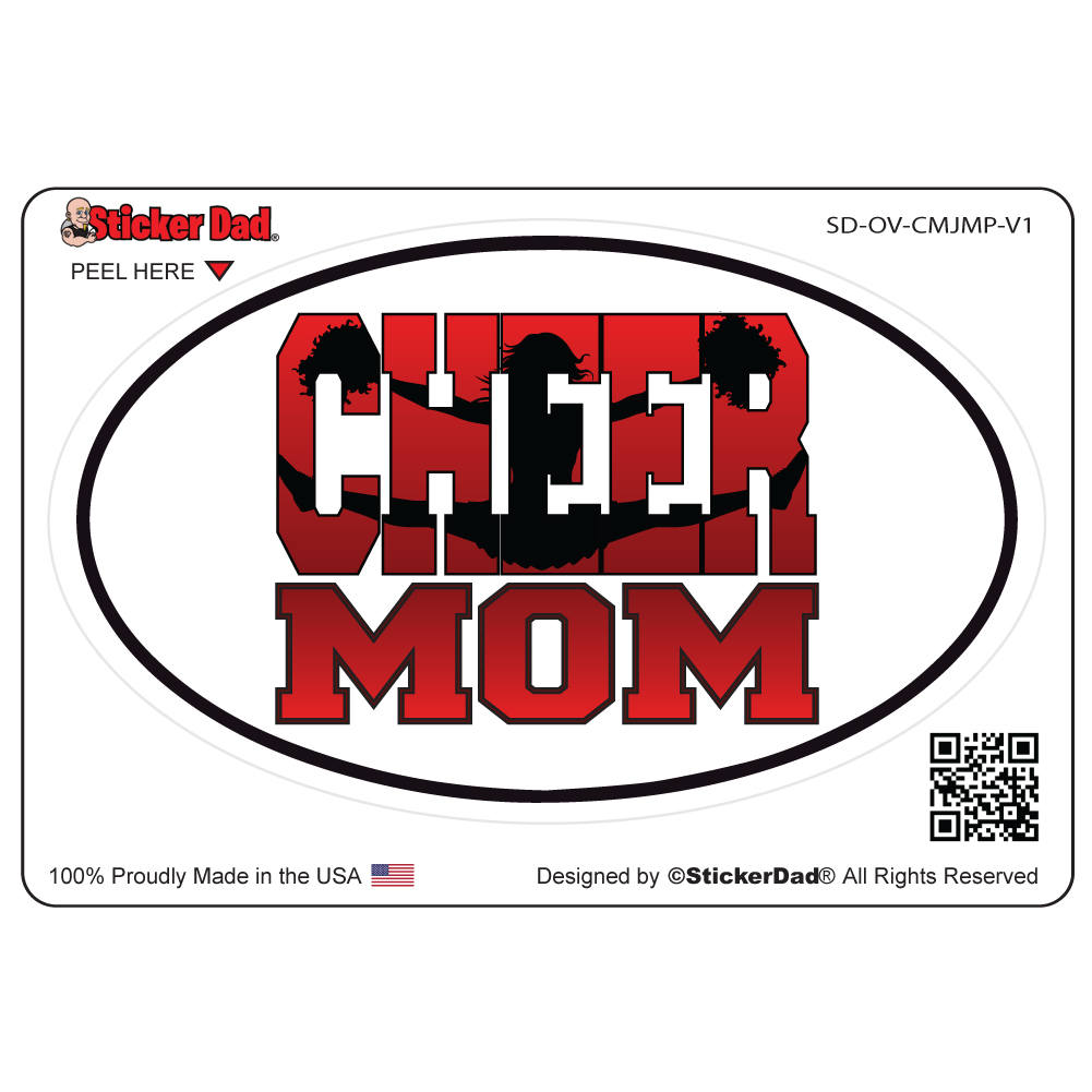 Oval Cheer Mom Jumper V1 - size: 5" - Full Color Printed Vinyl Decal Window Sticker - Cars, Trucks, Ipad, Notbooks, Etc.