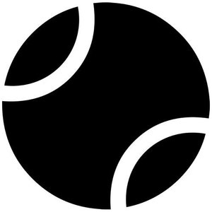 May include: A black and white tennis ball with a classic design.