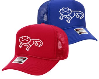 Cute Bearded Dragon Embroidered Foam Trucker Hat, 5 panel cap, Seamless Foam Front Panel, Adjustable, Snap Back , Style No. 32-467
