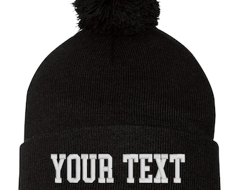 Gorro con puños bordados de POM, personalizado, gorra bordada, gorro personalizado, gorro de punto con texto, gorro de 30 cm, gorro de invierno, gorro con puños