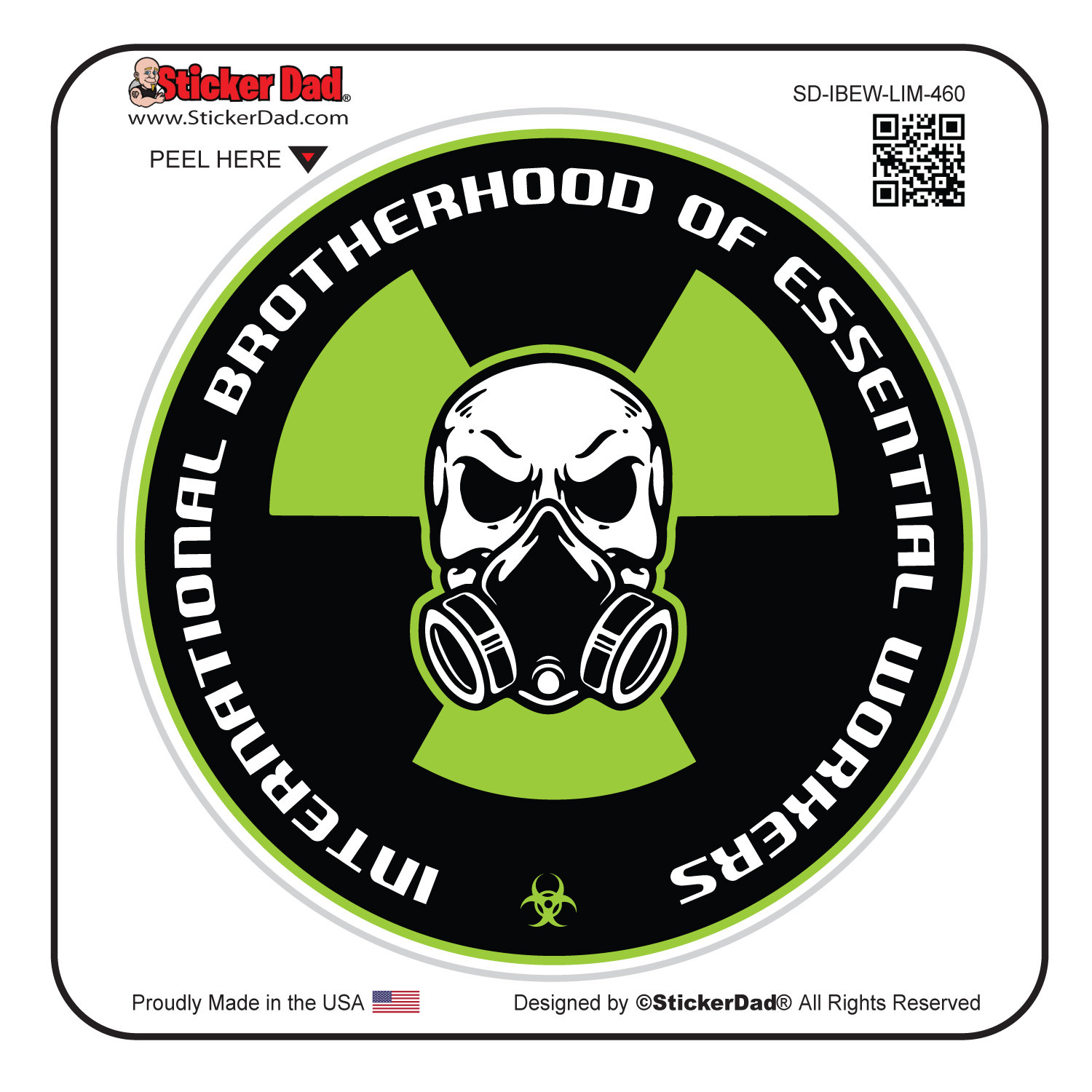 IBEW Essential Workers- single 5" round Black/Lime Full Color Printed Vinyl Decal Hard Hat Helmet Window Sticker