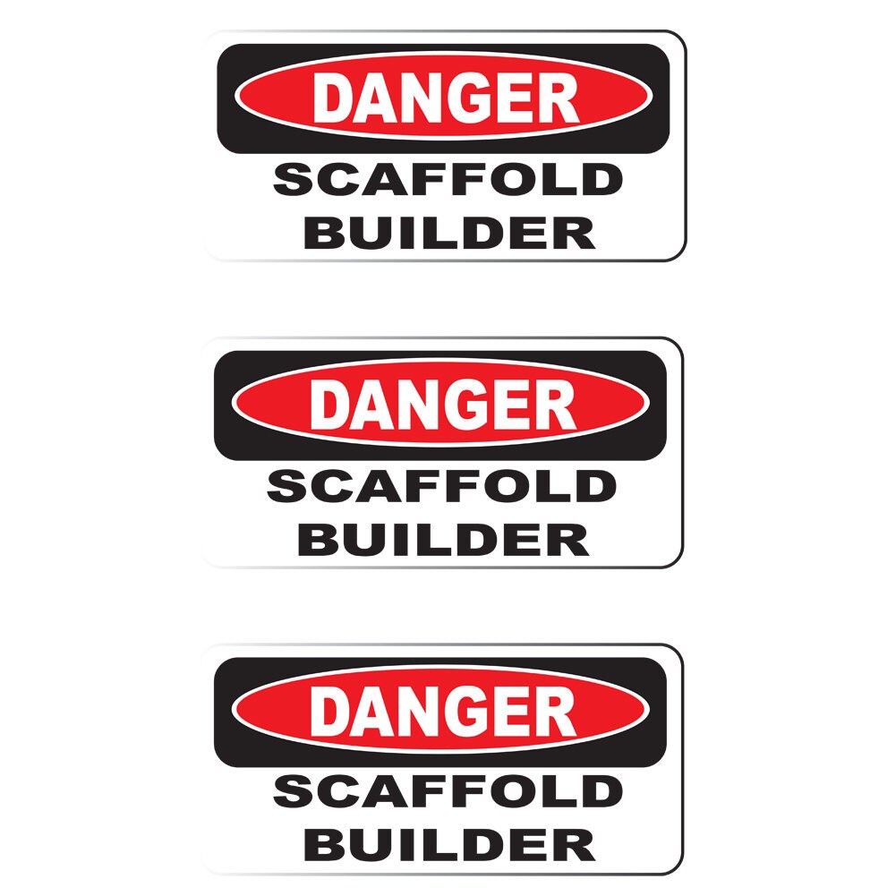 Danger Scaffold Builder (3Pack) 2" x 1" White/Black/Red Full Color Printed Vinyl Decal Hard Hat Helmet Window Sticker