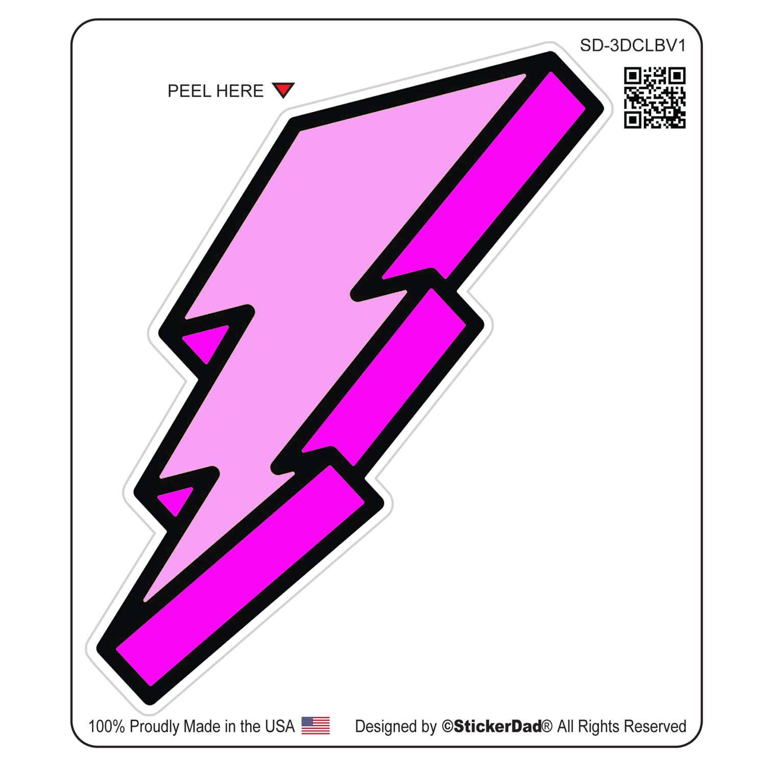 3-D CARTOON LIGHTNING BOLT V1 - color- Pink/size: 4" - Full Color Printed Vinyl Decal Hard Hat Helmet Window Sticker