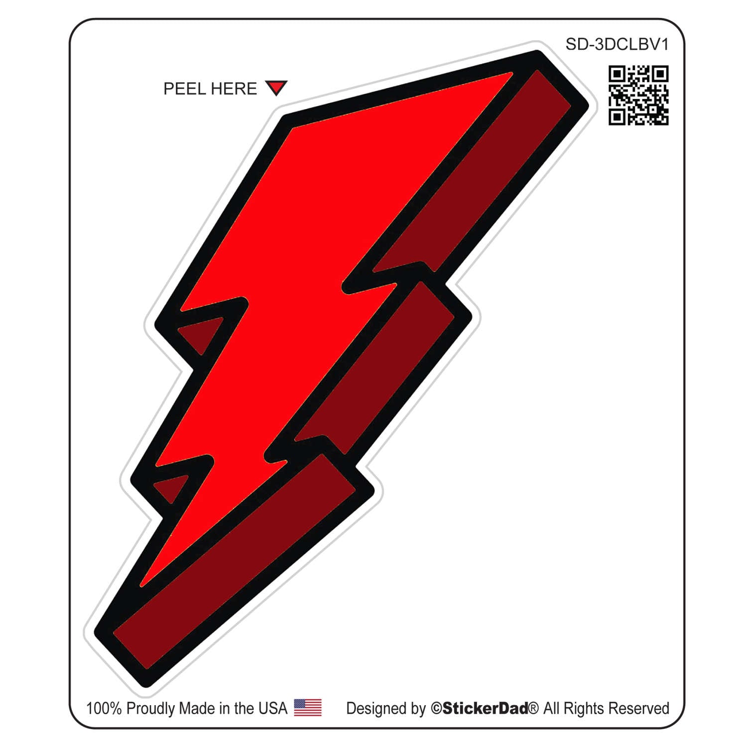 Red 3D Lightning Bolt Vinyl Decal - 4" Hard Hat Sticker