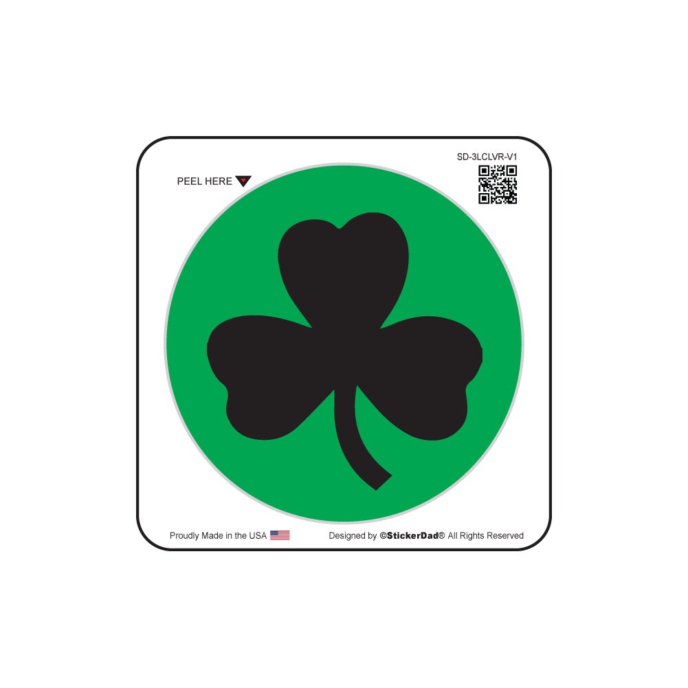 3 Leaf Clover Circle V1  (3-Pack) 2" round" GRN/BLK Full Color Printed Vinyl Decal Hard Hat Helmet Sticker