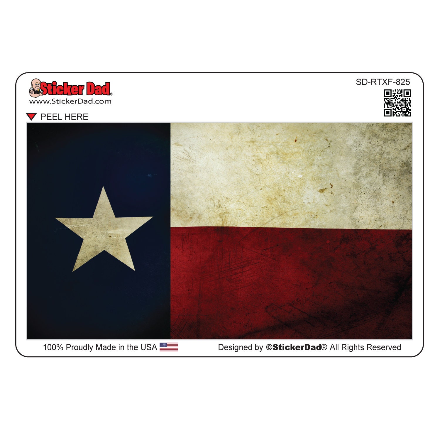 Rustic Texas Flag 825 - size: 5" - Full Color Printed Vinyl Decal Hard Hat Helmet Window Sticker