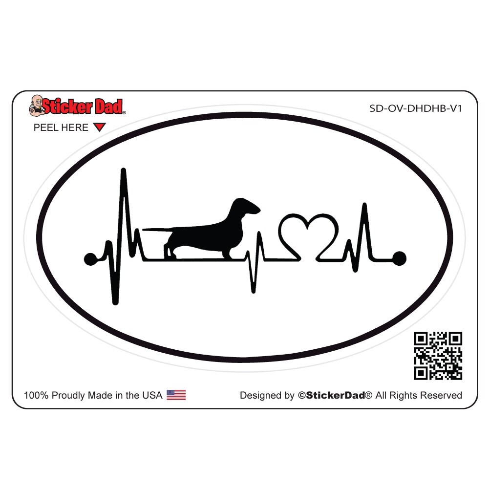DASCHUND HEARTBEAT Oval - size: 5" - Full Color Printed Vinyl Decal Hard Hat Helmet Window Sticker