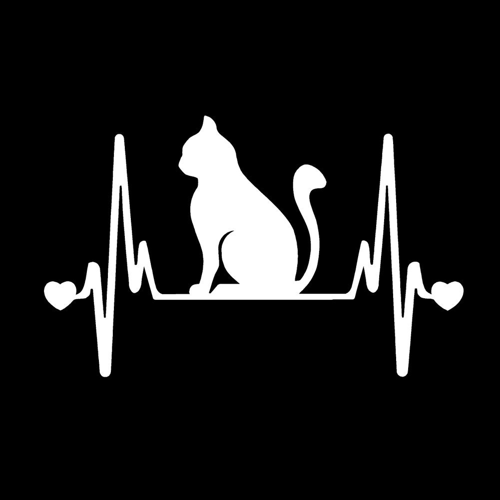 CAT kitty Feline V2 Heartbeat Lifeline  - 7"  Vinyl Decal Window Sticker - Version 2