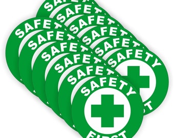 Safety First (12 Pack) 2" round Green/White Full Color Printed Vinyl Decal Hard Hat Helmet Window Sticker