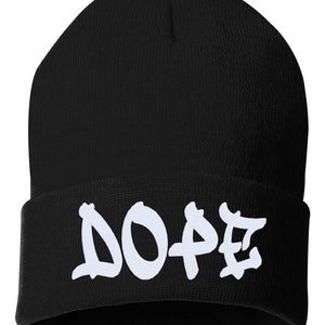 DOPE Cuffed Embroidered Beanie Hat, Embroidered Gift, Dad, Man, Winter Hat Unisex, Cuffed Beanie, Gift, Beanie