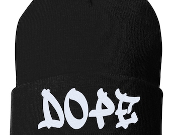DOPE Cuffed Embroidered Beanie Hat, Embroidered Gift, Dad, Man, Winter Hat Unisex, Cuffed Beanie, Gift, Beanie