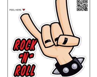 Rock N Roll Horns V1 - size: 4" - Full Color Printed Vinyl Decal Hard Hat Helmet Window Sticker