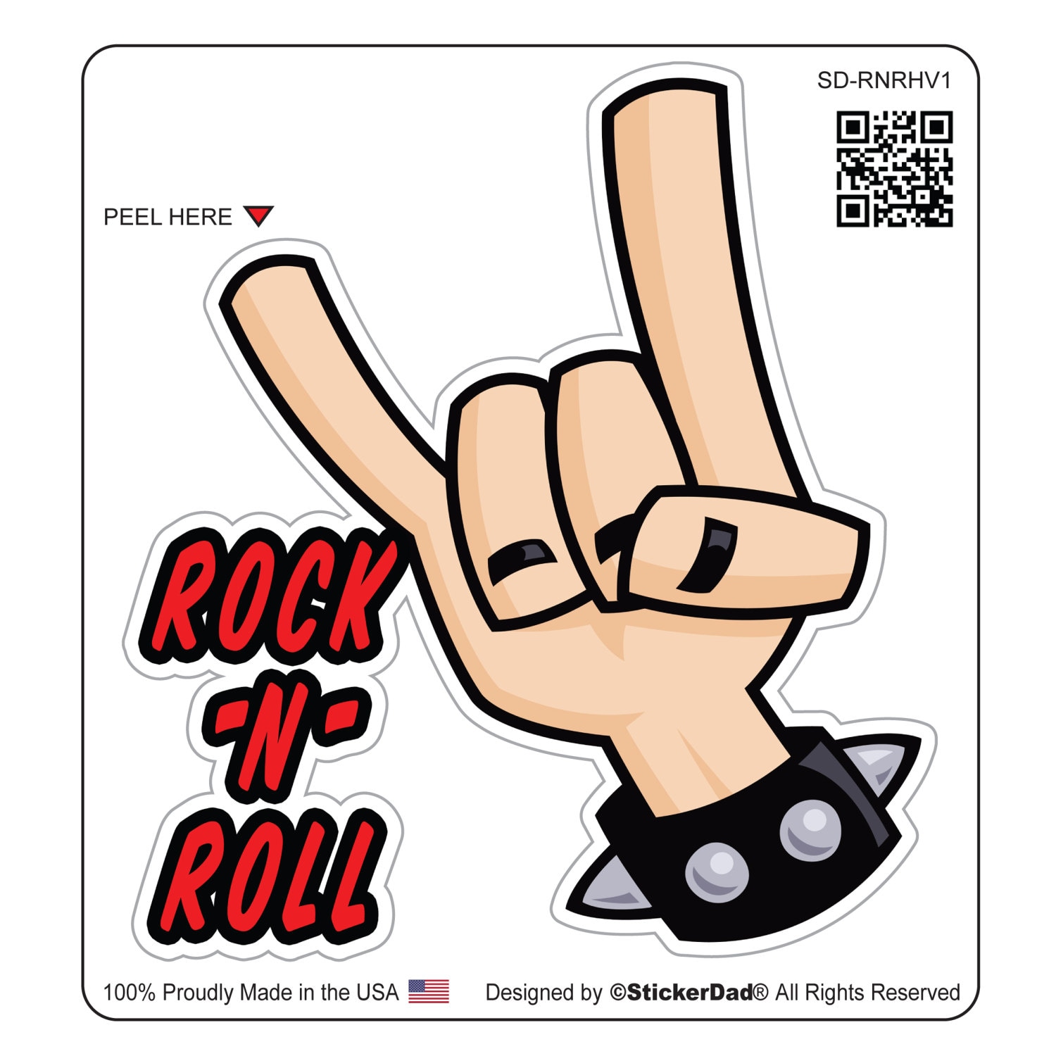 Rock N Roll Horns V1 - size: 4" - Full Color Printed Vinyl Decal Hard Hat Helmet Window Sticker