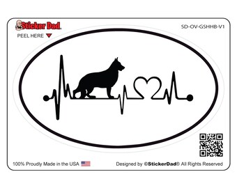 GERMAN SHEPHERD HEARTBEAT Oval - size: 5" - Full Color Printed Vinyl Decal Hard Hat Helmet Window Sticker