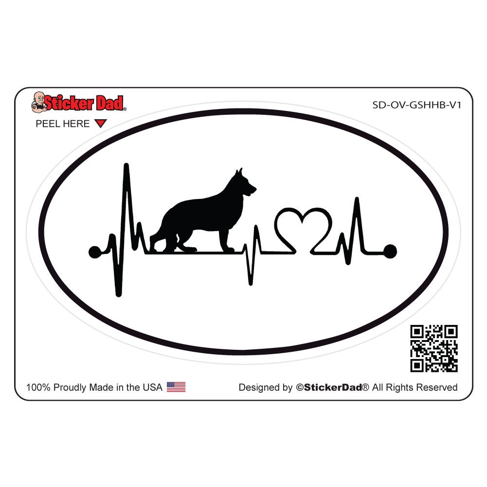 GERMAN SHEPHERD HEARTBEAT Oval - size: 5" - Full Color Printed Vinyl Decal Hard Hat Helmet Window Sticker