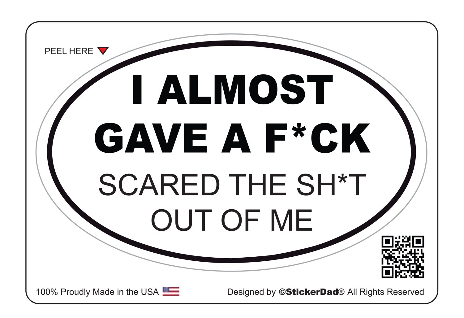 I Amost Gave A F*ck Oval - size: 5" x 3" - Full Color Printed Vinyl Decal Hard Hat Helmet Window Sticker