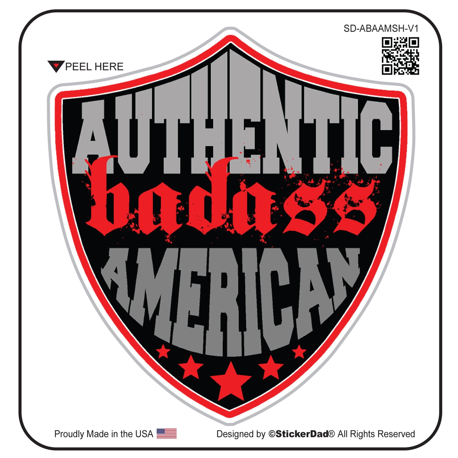 Authentic BA American Shield V1 (3 Pack) size: 2"  Red/Black/Gray Full Color Printed Vinyl Decal Hard Hat Helmet Window Sticker