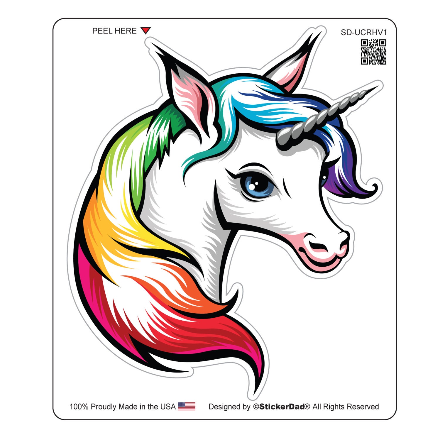 Unicorn Rainbow Hair Vinyl Decal - Hard Hat, Helmet, Window Sticker - 4"