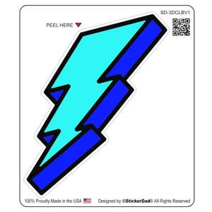 3-D CARTOON LIGHTNING BOLT V1 - color- Blue/size: 4" - Full Color Printed Vinyl Decal Hard Hat Helmet Window Sticker