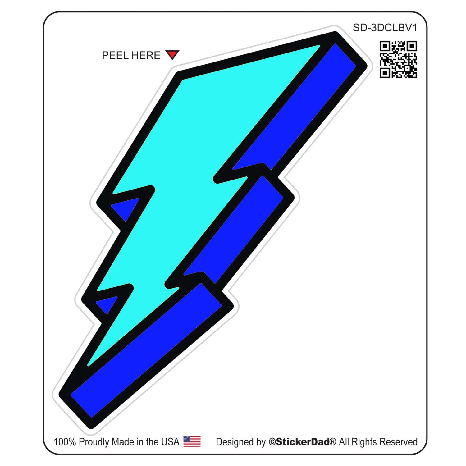3 pack - 3-D CARTOON LIGHTNING BOLT V1 - color- Blue/size: 4" - Full Color Printed Vinyl Decal Hard Hat Helmet Window Sticker