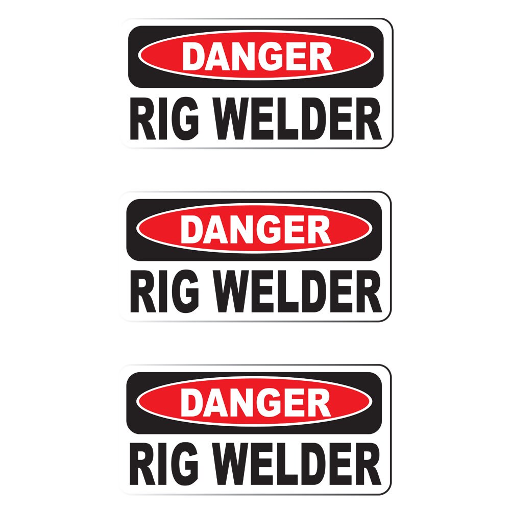 Danger Rig Welder (3Pack) 2" x 1" White/Black/Red Full Color Printed Vinyl Decal Hard Hat Helmet Window Sticker