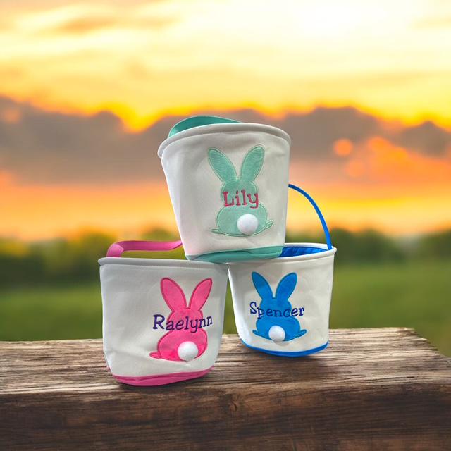 Personalized Easter Basket, Embroidered Name Easter Baskets, Kids Easter Gift,Bunny Basket for Kids, Easter Bags for Boys Girls Easter Gifts