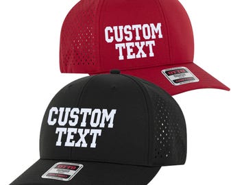 Custom Embroidered Text - 6 Panel Mid Profile Baseball Cap, Embroidery Cap, Adjustable Snap Back , Perforated Back, Style No. 110-1