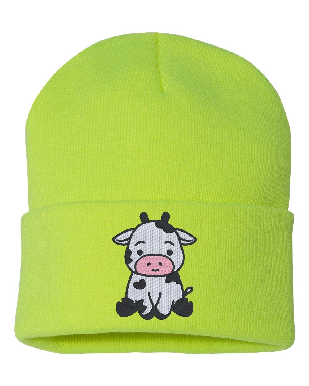 CUTE COW V1 Cuffed Beanie Embroidered Hat, Embroidered Gift, Winter Hat Unisex, Cuffed Beanie, Baby Cow, Gift, Beanie - Thumbnail 3
