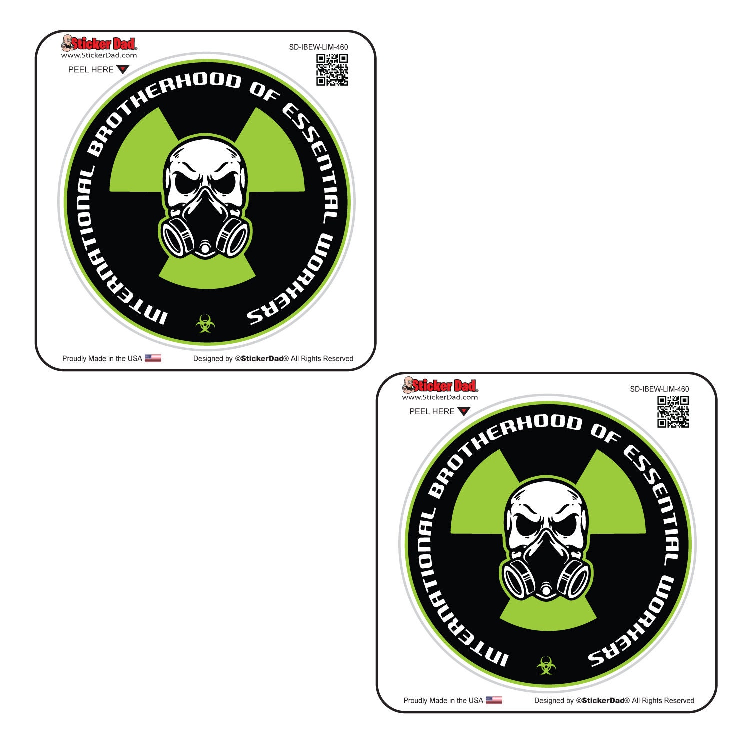 IBEW-LIM-460 - 2 PACK (Black/Lime) Full Color Printed Vinyl Decal Hard Hat Helmet Window Sticker