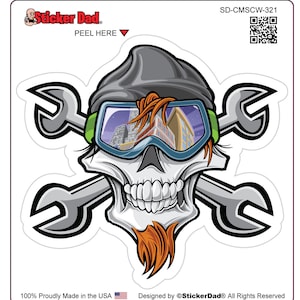 COOL MECHANIC Skull & Cross WRENCHES 321 (2 Pack) size: 5&quot; - Full Color Printed Vinyl Decal Car, Truck, Window Sticker