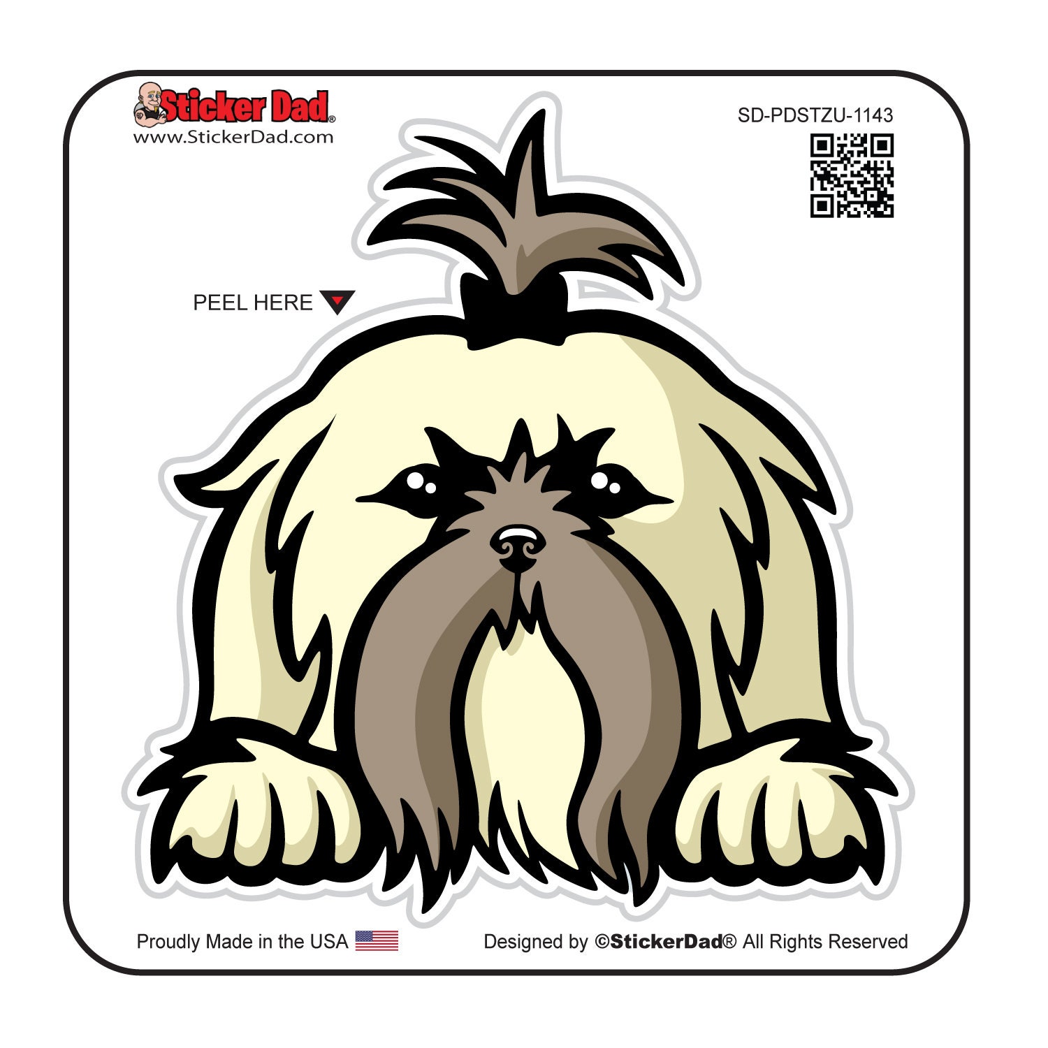 Peeking DOG Shih Tzu - 1143 (size: 5 inch) - Full Color Printed Vinyl Decal Hard Hat Helmet Window Sticker