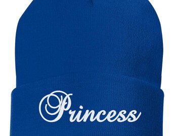 Princess Embroidered Cuffed Beanie – Custom Embroidered Winter Hat for Women & Girls | Cute Gift Beanie