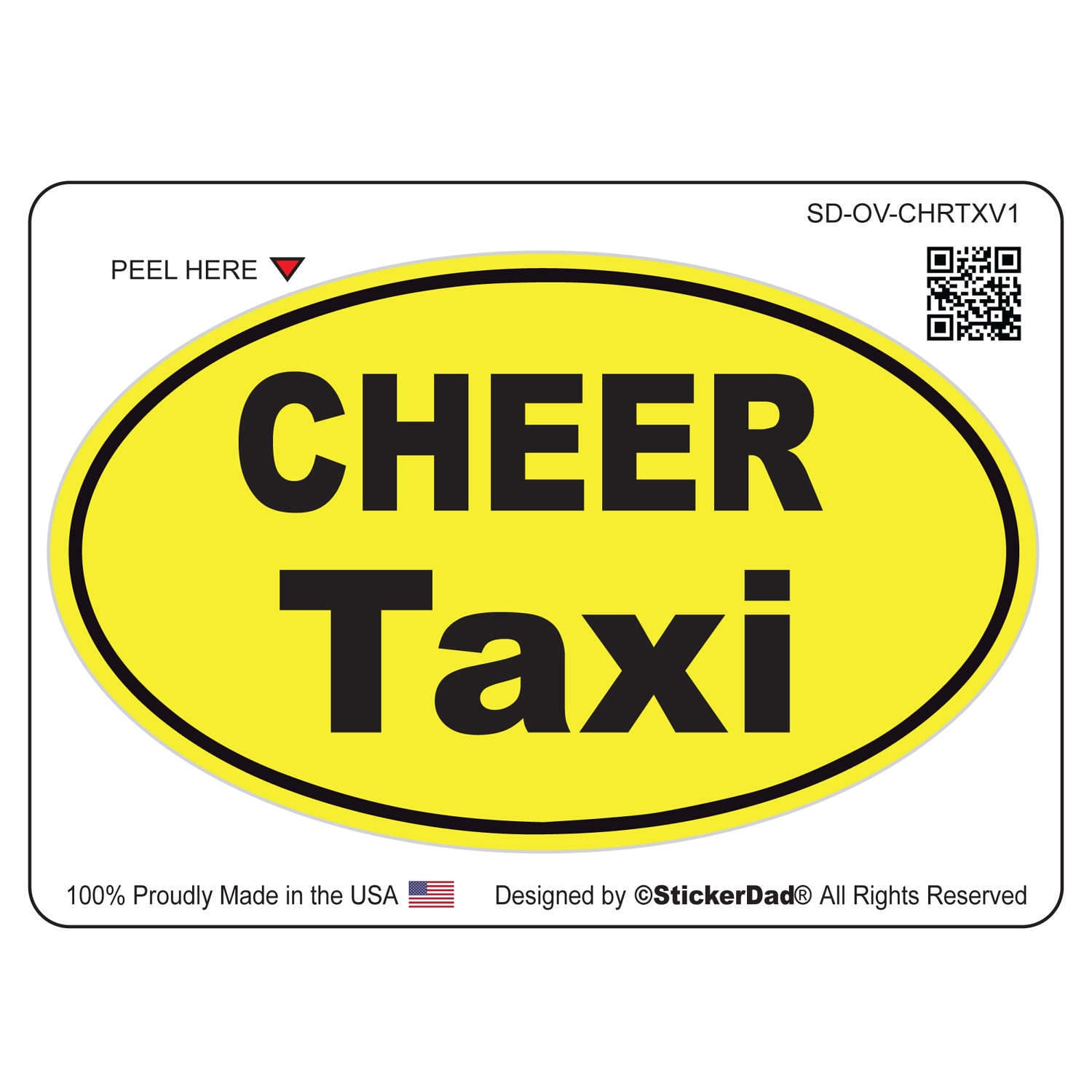 CHEER TAXI Oval - size: 4" - Full Color Printed Vinyl Decal Hard Hat Helmet Window Sticker