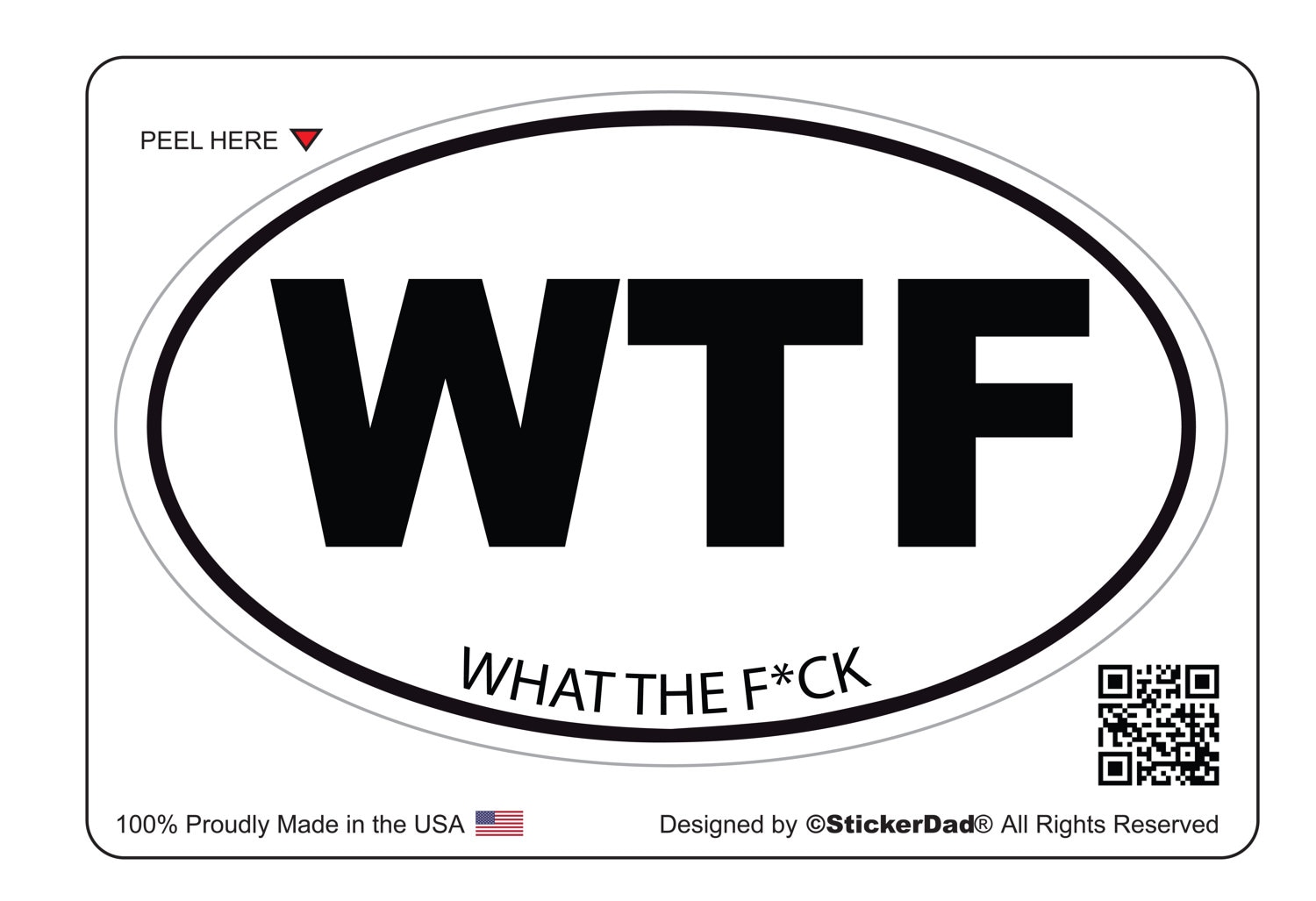 What The F*ck WTF Oval - 2 Pack, Size: 5" x 3" - Full Color Printed Vinyl Decal Hard Hat Helmet Window Sticker