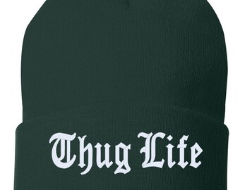 STICKER DAD Thug Life Embroidered Beanie – Cuffed, Ultra Soft Polyester/Acrylic, Color Options With White Thread