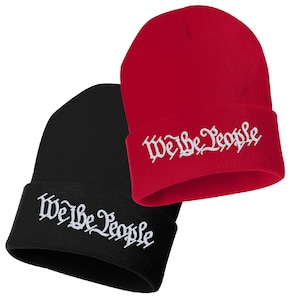 Cuffed Beanie &quot;We The People&quot; Embroidered Hat, Embroidered Gift, Winter Hat Unisex, Cuffed Beanie, Holiday Gift, Beanie