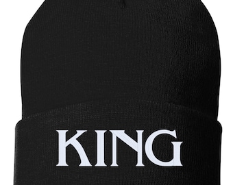 KING Embroidered Cuffed Beanie Hat, Embroidered Gift, Dad, Man, Winter Hat Unisex, Cuffed Beanie, Gift, Beanie