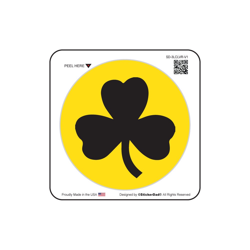 3 Leaf Clover Circle V1  (3Pack) 2" round" YELLOW/BLK Full Color Printed Vinyl Decal Hard Hat Helmet Window Sticker