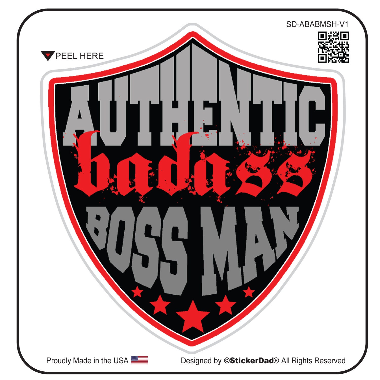 Authentic BA BOSS MAN Shield V1 (3 Pack) size: 2"  Red/Black/Gray Full Color Printed Vinyl Decal Hard Hat Helmet Window Sticker