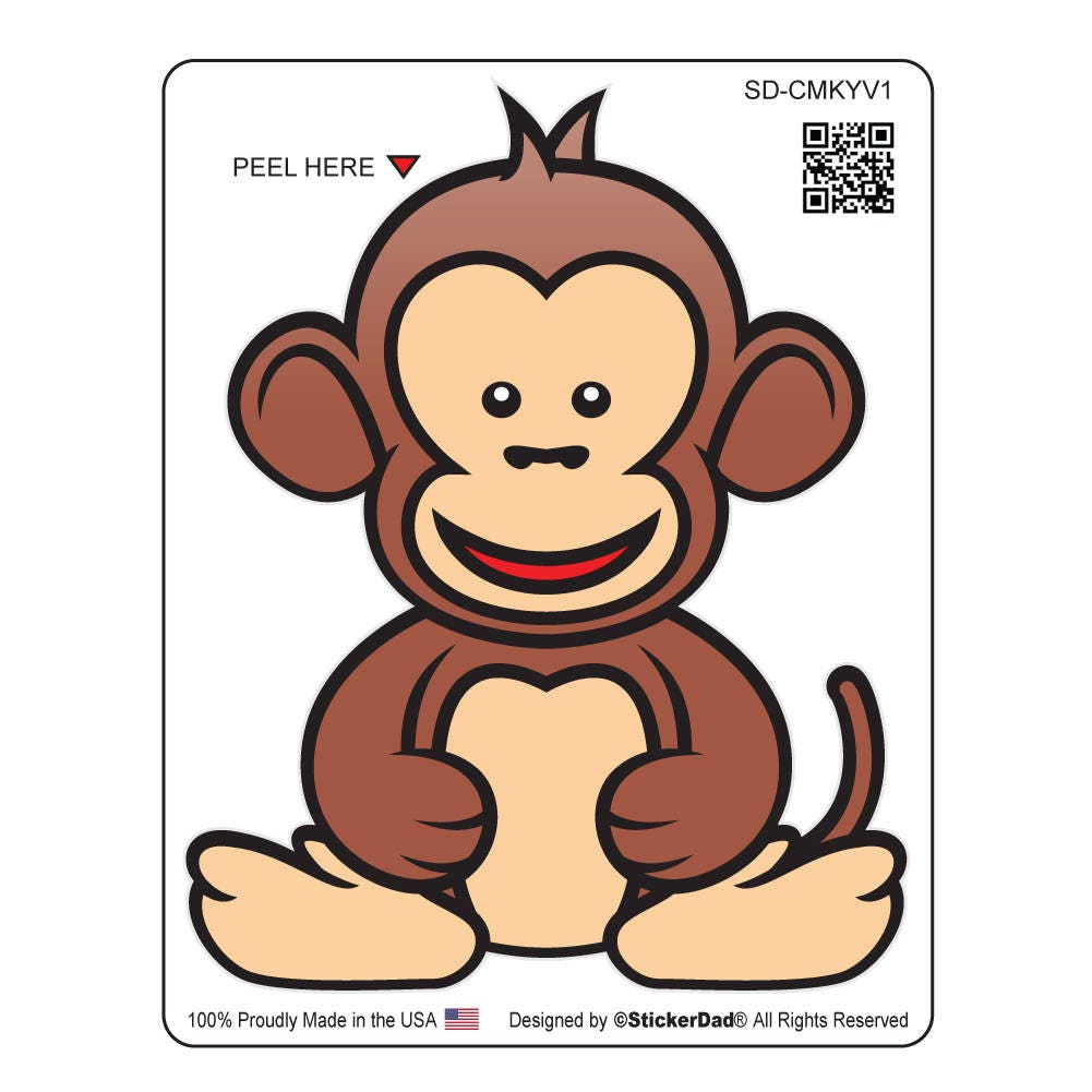 2 Pack - Cute Monkey V1 - size: 4" - Full Color Printed Vinyl Decal Hard Hat Helmet Window Sticker