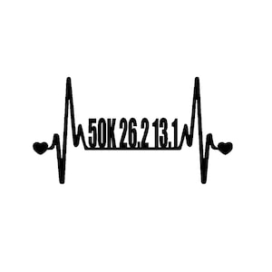 50K 26.2 13.1 Full Marathon Running V2 Heartbeat Lifeline  - 10&quot;  Vinyl Decal Window Sticker - Version 2 Version 2