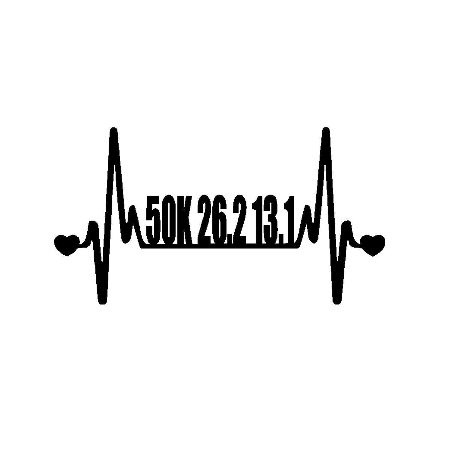 50K 26.2 13.1 Full Marathon Running V2 Heartbeat Lifeline  - 10"  Vinyl Decal Window Sticker - Version 2 Version 2